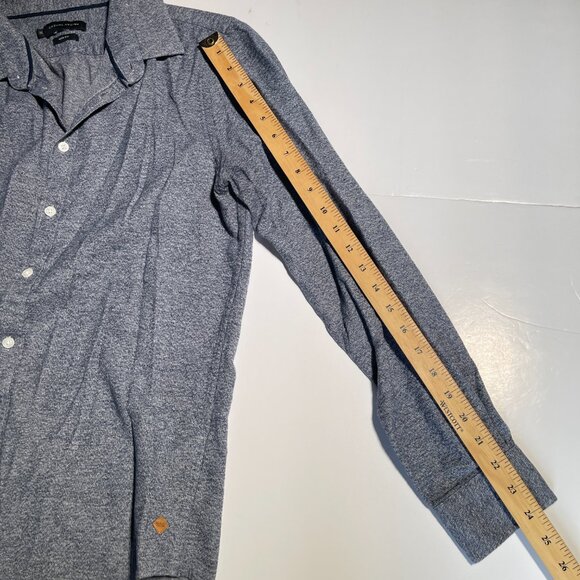 Casual Friday Slim Fit Button Up Top Navy Blue ish and Grey Size Medium - Picture 9 of 12